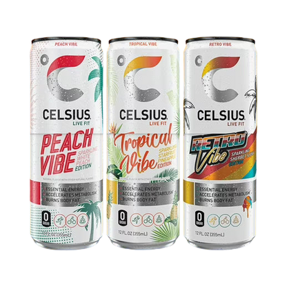 CELSIUS Variety Pack - Peach Vibe, Tropical Vibe, Retro Vibe