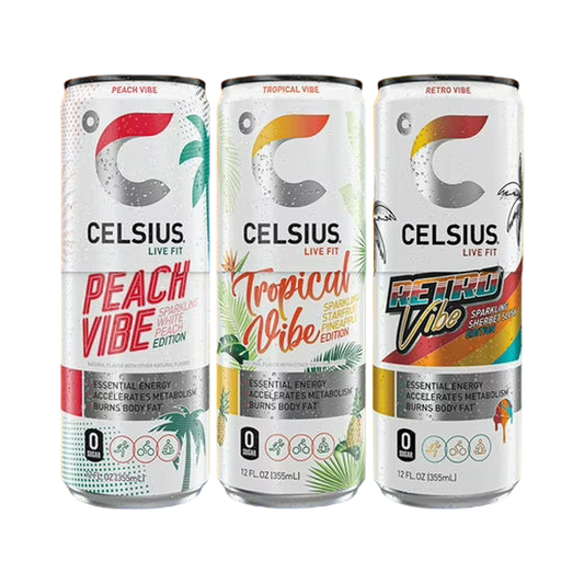 CELSIUS Variety Pack - Peach Vibe, Tropical Vibe, Retro Vibe