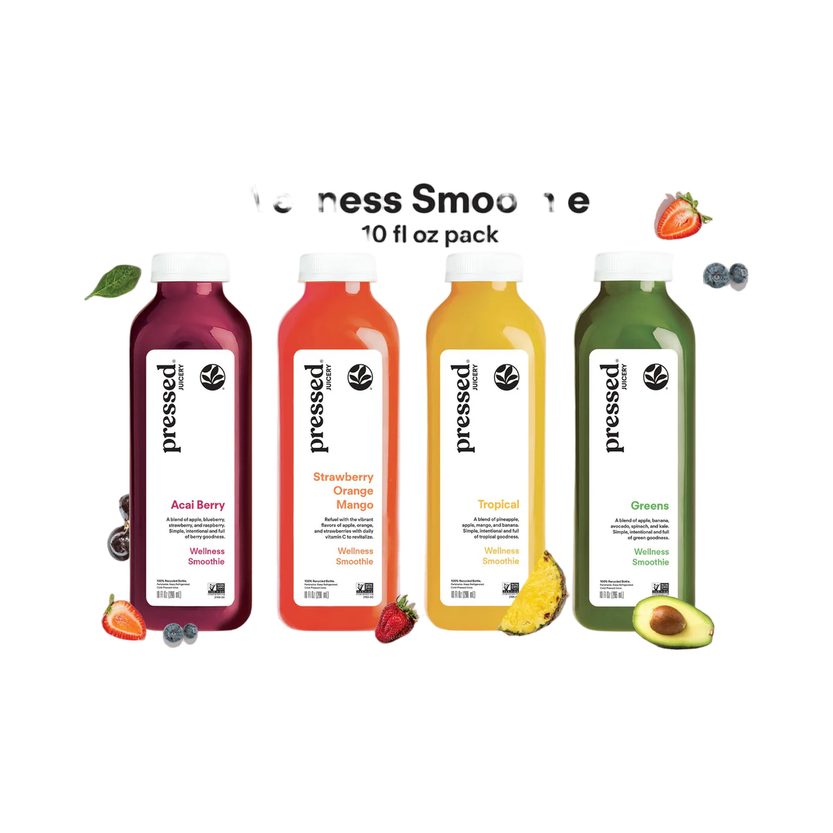 Pressed Juicery Variety Pack - Acai Berry, Strawberry Orange Mango, Tropical, Greens