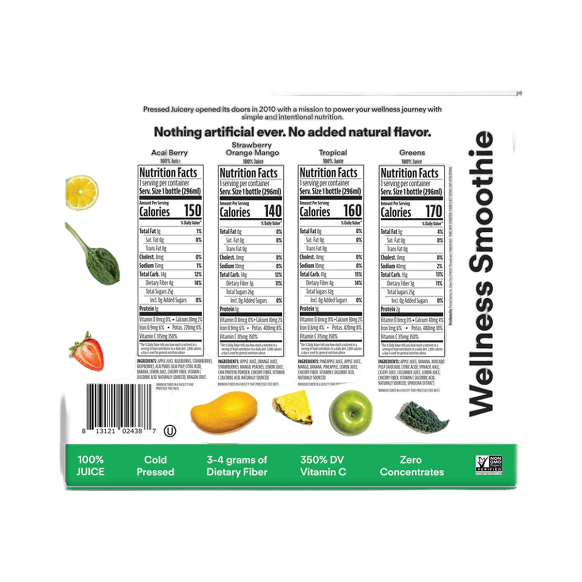 Pressed Juicery Variety Pack - Acai Berry, Strawberry Orange Mango, Tropical, Greens