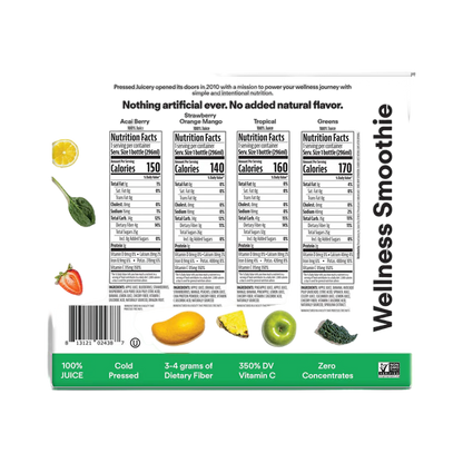 Pressed Juicery Variety Pack - Acai Berry, Strawberry Orange Mango, Tropical, Greens